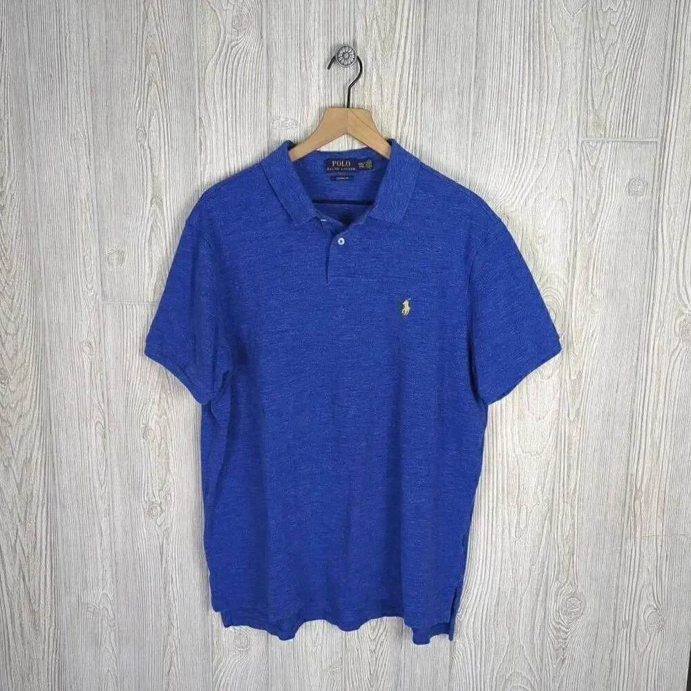 Polo Ralph Lauren Mens Size XXL Custom Fit Polo Shirt Blue Short Sleeve 100% Cot